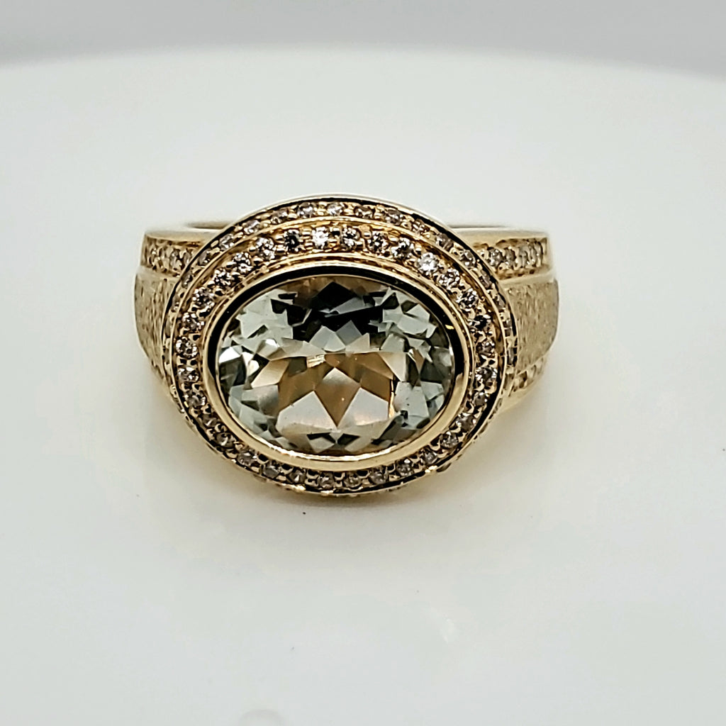 14kt Yellow Gold Prasiolite and Diamond Ring