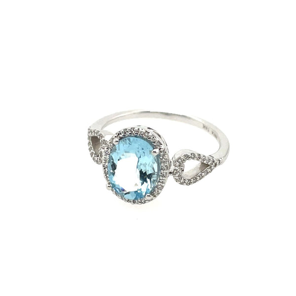 14kt White Gold 1.51 Carat Oval Aqua And Diamond Gemstone Ring