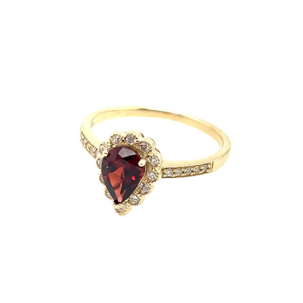 14kt Yellow Gold 0.84 Carat Pear Shape Garnet And Diamond Gemstone Ring