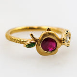 The End of Eden By Candace Wade Hand Fabricated 22kt Yellow Gold Ruby Emerald and Diamond Ring