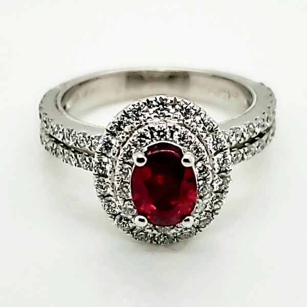 14kt White Gold Burmese Ruby and Diamond Ring