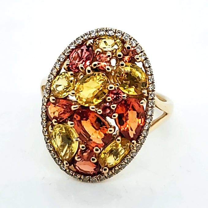 14kt Yellow Gold Yellow and Orange Sapphire and Diamond Ring