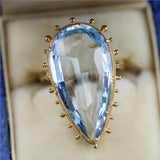 Vintage 14kt Yellow Gold Pear Shaped Aquamarine Ring