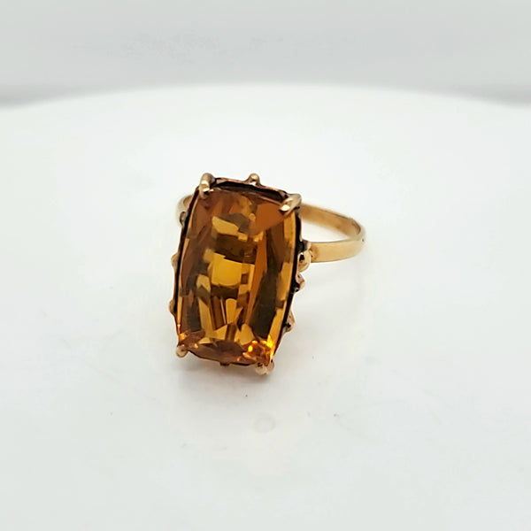 Vintage 18kt Yellow Gold Elongated Citrine Ring