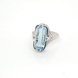 Art Deco 14Kt White Gold And Aquamarine Filigree Ring