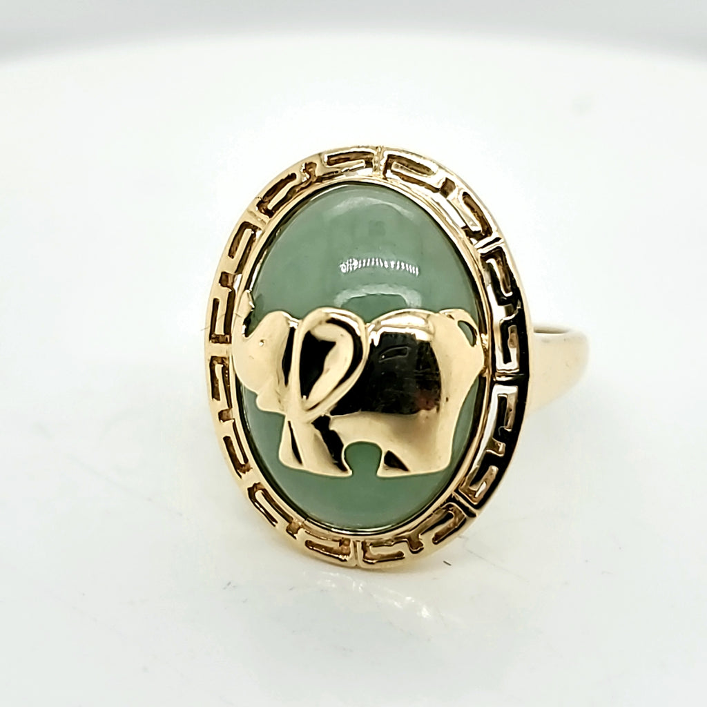14kt Yellow Gold Jadeite Jade Elephant Ring