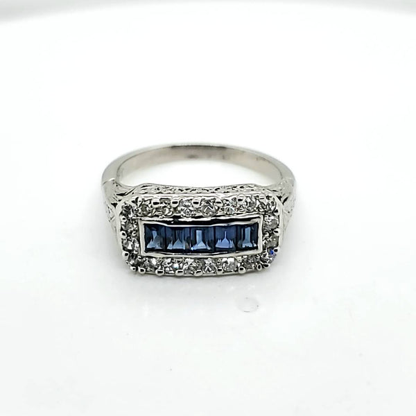 Art Deco Platinum Sapphire and Diamond Ring