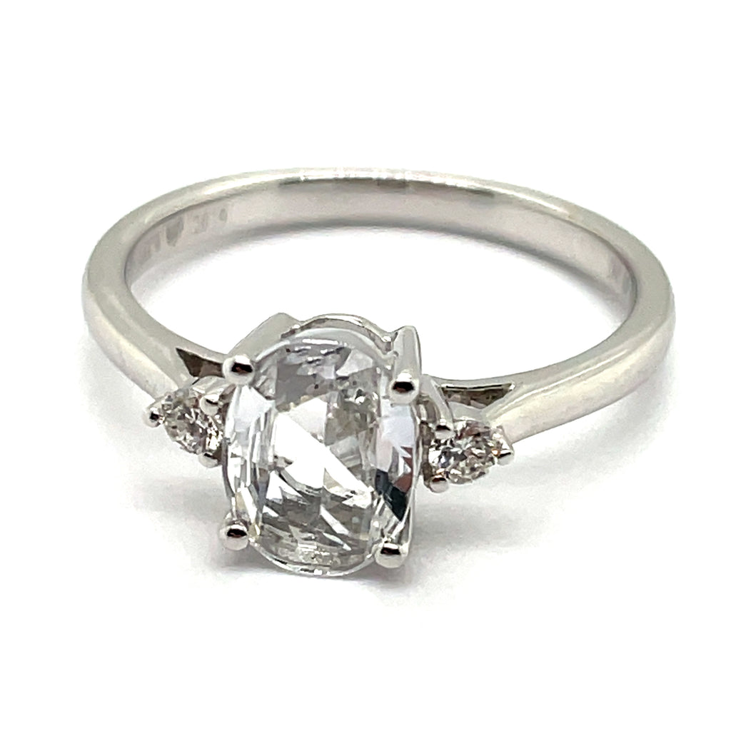 14Kt White Gold 1.02Ct Oval White Sapphire And Diamond Ring