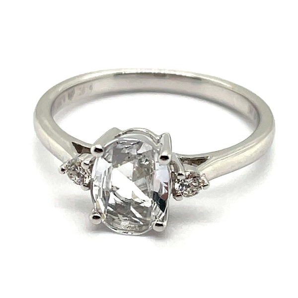 14Kt White Gold 1.02Ct Oval White Sapphire And Diamond Ring