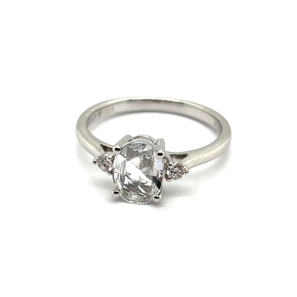 14Kt White Gold 1.02Ct Oval White Sapphire And Diamond Ring
