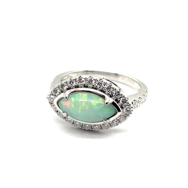 14kt White Gold 1.54Cttw Opal And Diamond Gemstone Ring