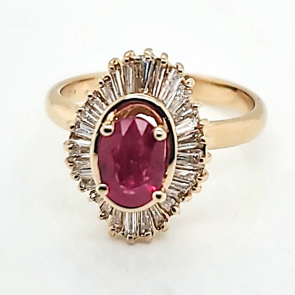 18kt Yellow Gold Ruby Baguette Cut Diamond Ballerina Ring