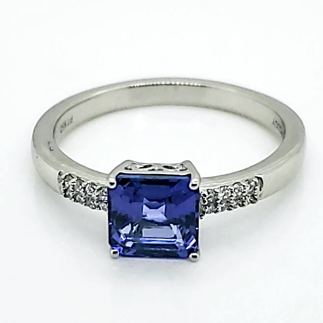 Platinum Diamond and Tanzanite Ring