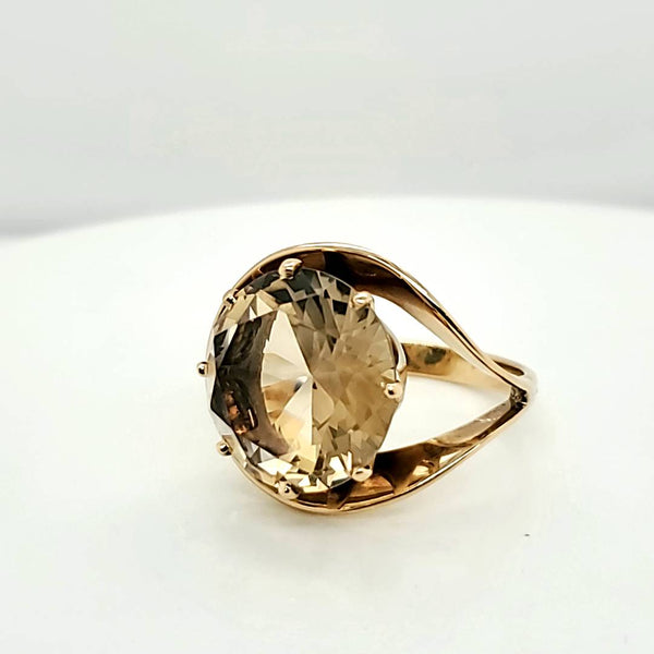 Vintage Modernist 14kt Yellow Gold Citrine Ring