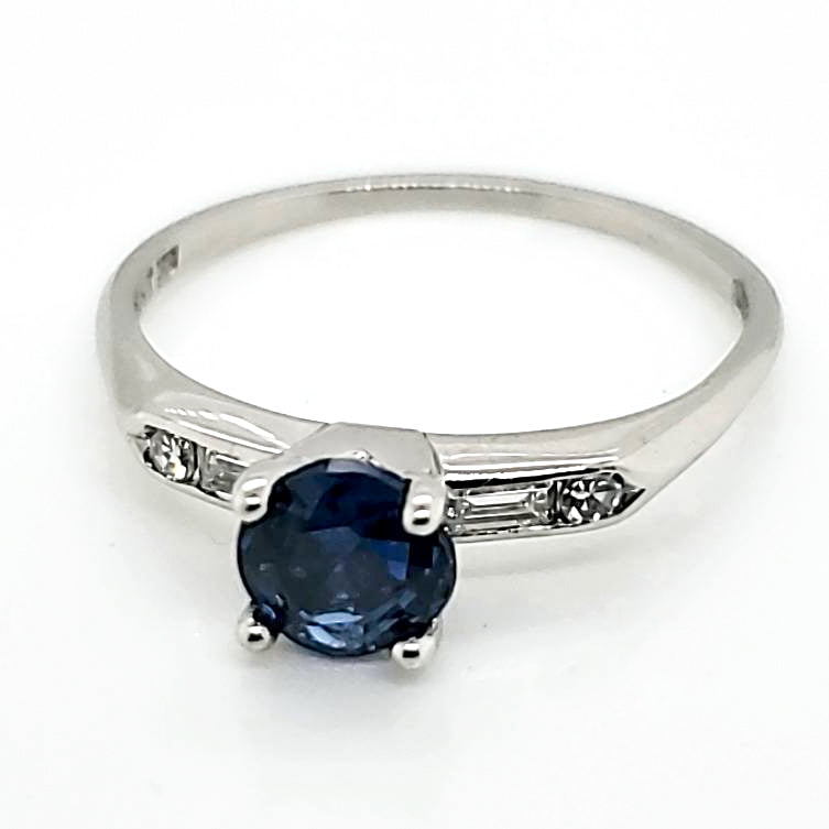 Art Deco Platinum No Heat Sapphire and Diamond Ring