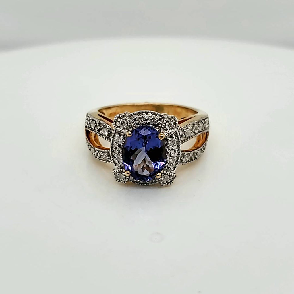 14kt Yellow Gold Tanzanite and Diamond Ring