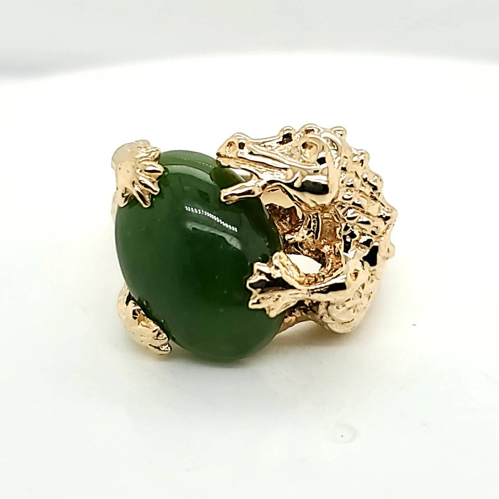 Vintage 14kt Yellow Gold and Jade Dragon Ring