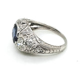 Art Deco Platinum Filigree Sapphire and Diamond Ring