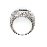 Art Deco Platinum Filigree Sapphire and Diamond Ring