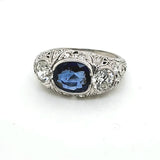 Art Deco Platinum Filigree Sapphire and Diamond Ring