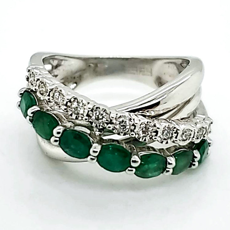 Effy Sterling Silver Emerald and Diamond Ring