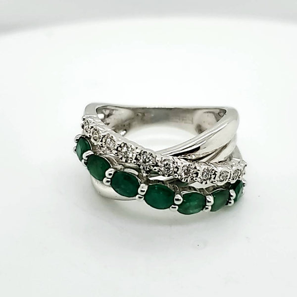 Effy Sterling Silver Emerald and Diamond Ring
