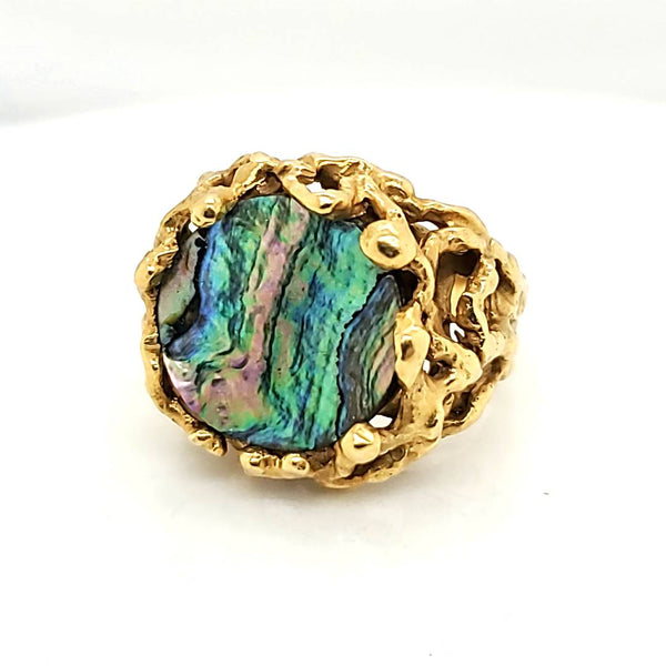 Vintage Brutalist 18kt Yellow Gold Abalone Ring by  Gubelin