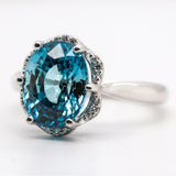 18kt White Gold Blue Zircon and Diamond Ring