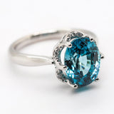 18kt White Gold Blue Zircon and Diamond Ring