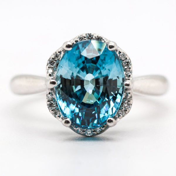 18kt White Gold Blue Zircon and Diamond Ring