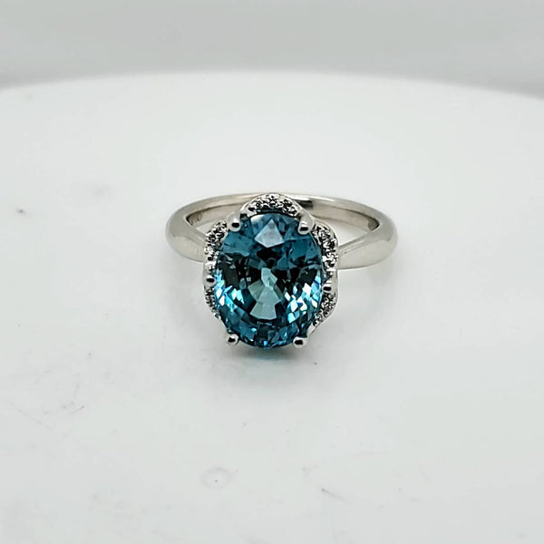 18kt White Gold Blue Zircon and Diamond Ring