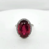 14kt White Gold 9.84 Carat Rubelite Tourmaline and Diamond Ring