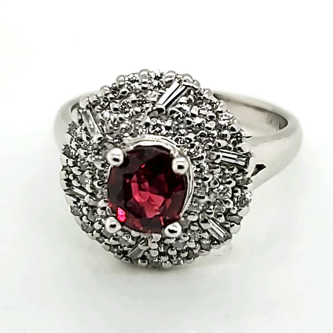 Ruby Ring with Unique Diamond Halo