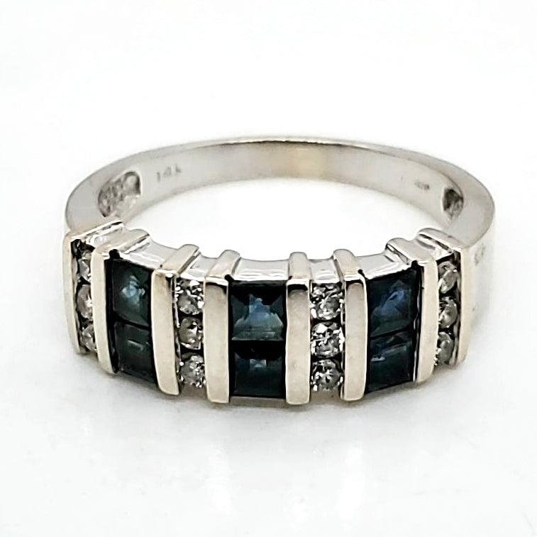 14kt White Gold Sapphire and Diamond Band