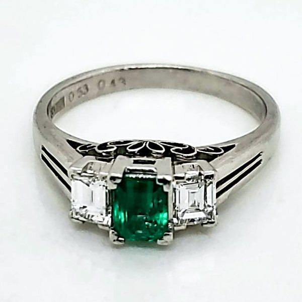 Platinum Diamond and Emerald Ring