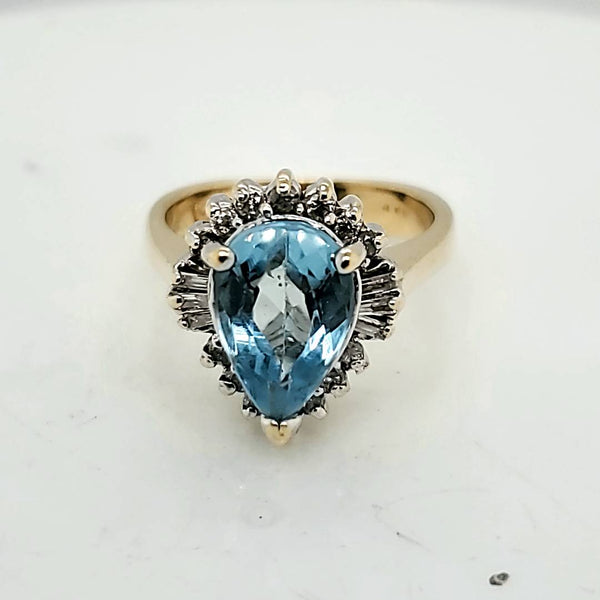 14kt Yellow Gold Swiss Blue Topaz and Diamond Ring