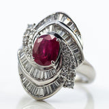 Platinum 3.09Ctw Ruby And Diamond Swirl Motif Ring