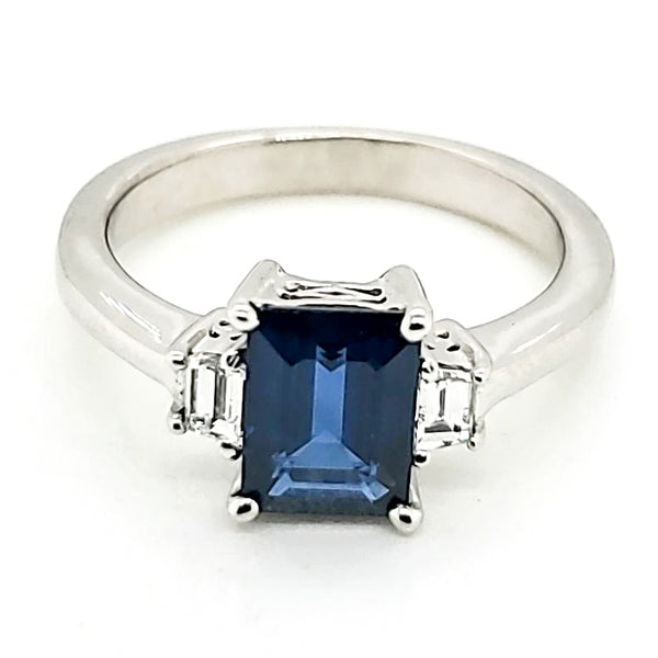 18kt White Gold Emerald Cut Sapphire and Diamond Ring