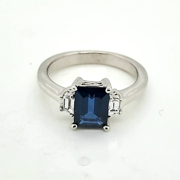 18kt White Gold Emerald Cut Sapphire and Diamond Ring