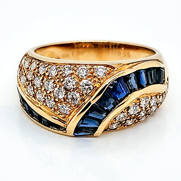 18Kt Yellow Gold Diamond And Sapphire Ring