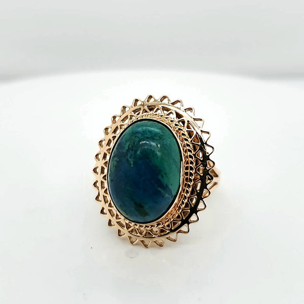 Vintage 18Kt Rose Gold Bi-colored Turquoise Ring