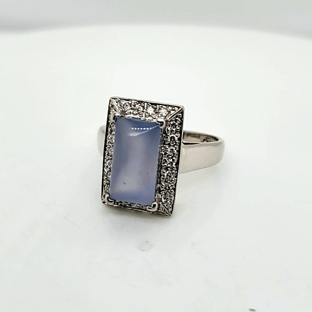 14kt White Gold Blue Chalcedony and Diamond Ring