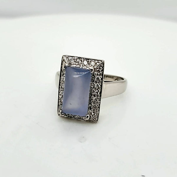 14kt White Gold Blue Chalcedony and Diamond Ring
