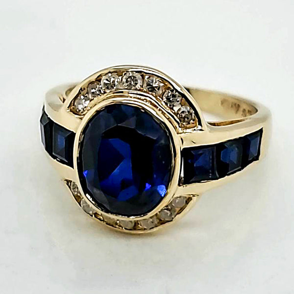 14kt Yellow Gold Diamond and Synthetic Sapphire Ring