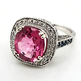 14kt White Gold Pink Tourmaline Diamond and Sapphire Ring