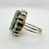 Modernist 14kt Yellow Gold Aquamarine and Diamond Ring