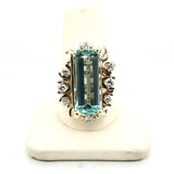 Modernist 14kt Yellow Gold Aquamarine and Diamond Ring