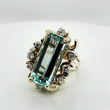 Modernist 14kt Yellow Gold Aquamarine and Diamond Ring