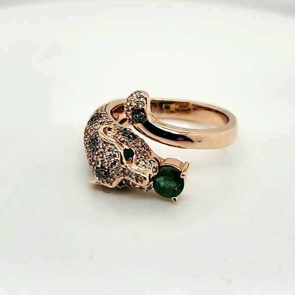 Effy 14kt Yellow Gold Emerald and Diamond Leopard Ring