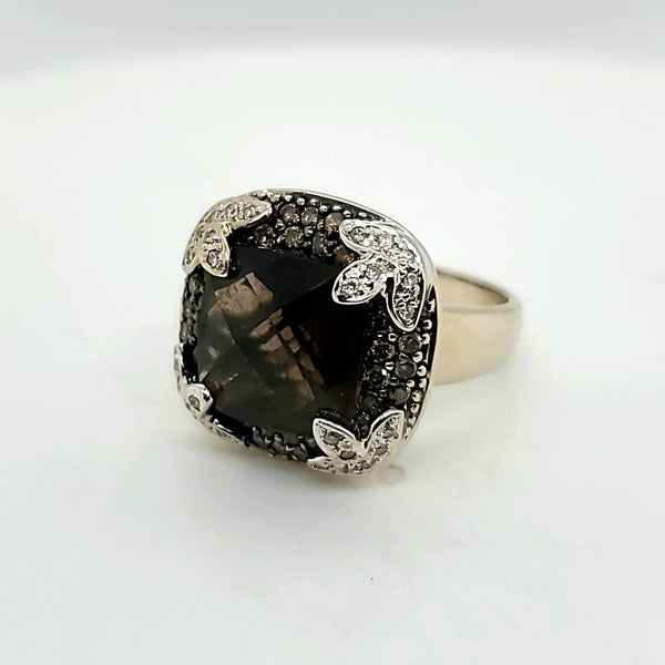 14kt White Gold Smoky Topaz and Diamond Ring